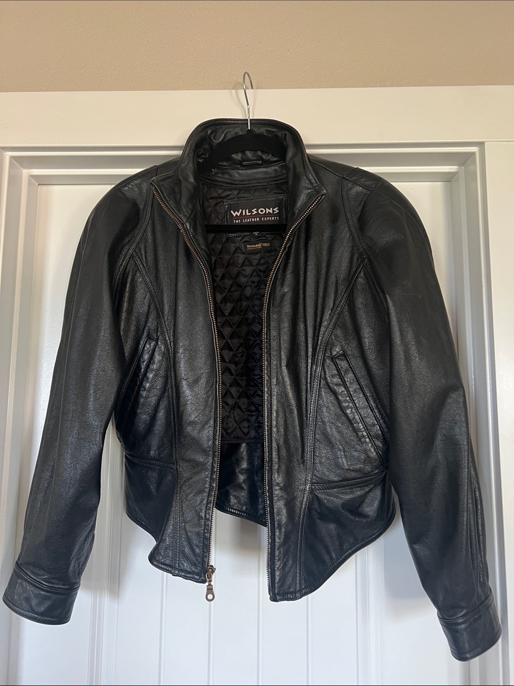 VTG Wilsons Leather Cropped Biker Jacket Black Small Thinsulate